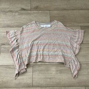 IRO Cotton Striped Crop Flutter Sleeve Top, size Small Relaxed Oversized